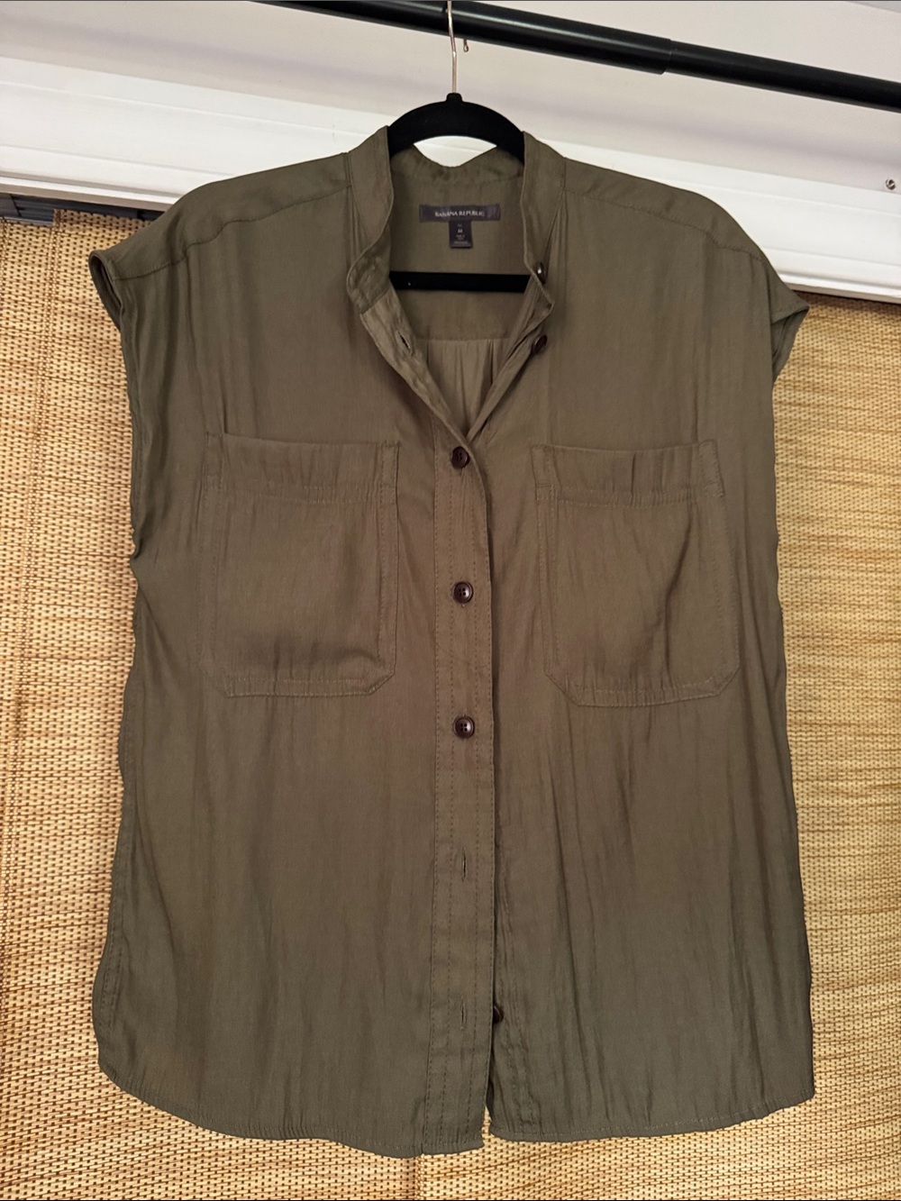 Banana Republic Olive Green Cap Sleeve Button-Down Shirt